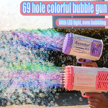 Пистолет для мыльных пузырей с 69 отверстиями, ракета, автоматические пистолеты для мыльных пузырей Гатлинга для детей, Ракетная мыльная машина, воздуходувка с легкими уличными детскими игрушками