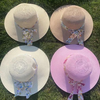 Летние Новые соломенные шляпы с широкими полями для женщин, цветочные Аксессуары, женские летние пляжные кепки от солнца из рафии, Панама, Рыбацкая шляпа