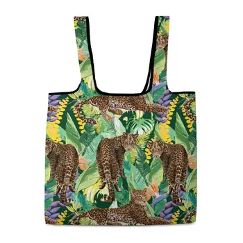 Складная сумка с цветными листьями животных, набивная, многоразовая сумка для продуктов большой емкости, сумка для супермаркета На заказ Ваши фотографии