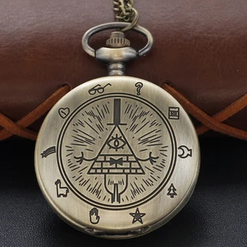 Бронзовый Странный треугольный знак глаза, кварцевые карманные часы, винтажное ожерелье-брелок в стиле стимпанк, подвеска на талию, подарок для мужчин и женщин