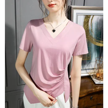 Женская хлопковая футболка с нерегулярным разрезом, приталенный топ