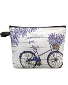Пасторальный стиль, Лавандово-фиолетовый цветок, Велосипедная косметичка на заказ, Переносная сумка для хранения макияжа, Женский Водонепроницаемый пенал