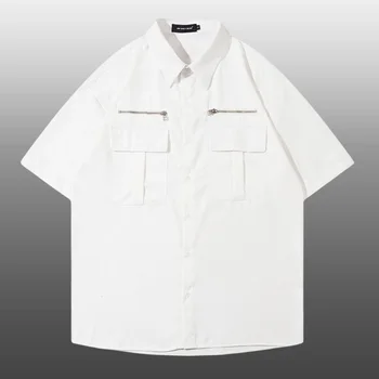 Массовый Хай 2023 Дизайн, Летняя рабочая рубашка на маленькой молнии, мужской модный бренд, Уличный Свободный Короткий рукав