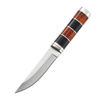 Портативный охотничий нож для выживания с фиксированным лезвием, Цвет Дерево, Стальная ручка, Походный нож с ножнами