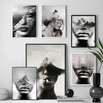 Абстрактная черно-белая картина на холсте, настенное искусство, сюрреализм, плакаты и принты, Женская картина для гостиной, современный подарок для домашнего декора.