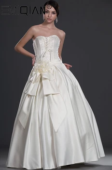Великолепное свадебное платье из бисера, Винтажное атласное свадебное платье без рукавов знаменитостей, свадебные платья с поясом-бантом