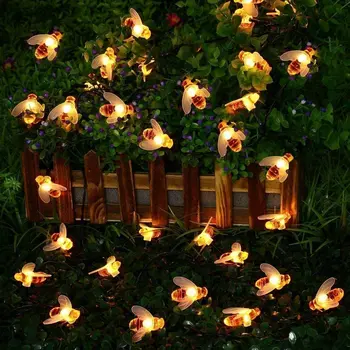 [50 светодиодов] Солнечные садовые фонари Honey Bee Fairy String Lights 7 м / 24 фута 8-режимное водонепроницаемое наружное / внутреннее садовое освещение