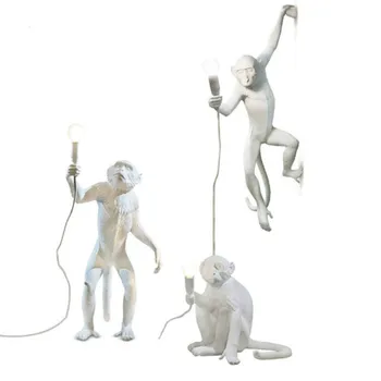 Светодиодный подвесной светильник Белая обезьяна из смолы, подвесной светильник для прихожей, кабинет, бар, кафе, Промышленный декор, светильники WJ121617