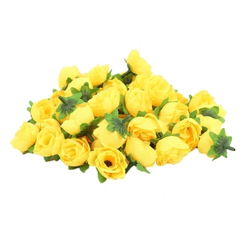 Головки искусственных роз из желтой ткани и шелка для украшения Упаковка из 50 штук