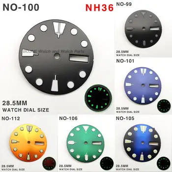 Циферблат часов 28,5 мм, модифицированный циферблат, зеленый светящийся циферблат с календарем, аксессуары для часов Seiko NH35A, механизм NH35 / NH36A