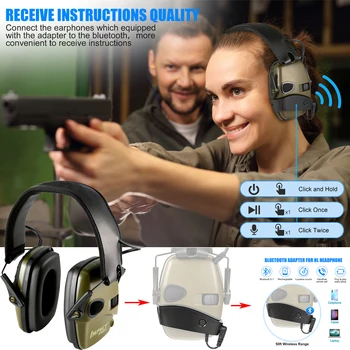 Электронная защита ушей для стрельбы, Шумоподавляющие наушники, защита охотничьих ушей, слуховой адаптер BT может быть добавлен