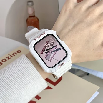 Спортивный ремешок для часов + чехол Для Apple Watch 8 7 6 SE 5 4 3 Прозрачный Силиконовый Ремешок Для iWatch 41 мм 42 ММ 44 Мм 45 Мм 40 мм Браслет На запястье