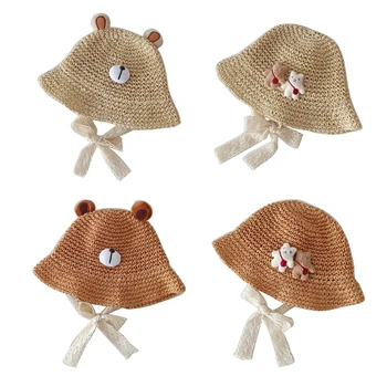 Защитная соломенная шляпа для малышей, детская кепка рыбака, пляжная шляпа, реквизит для фотосессии