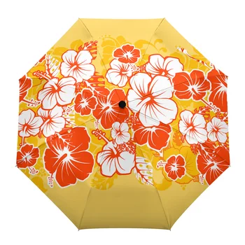 Гавайский Тропический Цветок Летний Автоматический Восьмикостный Складной Зонт От Дождя С Защитой От Ветра И Дождя На Открытом Воздухе Bumbershoot