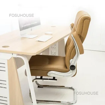 Компьютерное кресло с кожаным бантом, Удобное Вращающееся Офисное кресло, Офисная мебель, Встроенная подушка для спинки офисного кресла