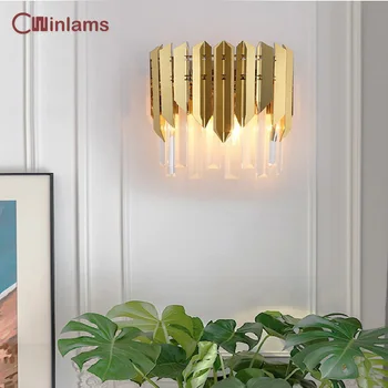 Современный роскошный креативный хрустальный Золотой настенный светильник для гостиной, прохода, столовой, лестницы, прикроватной тумбочки для спальни