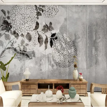 Серые обои в скандинавском стиле в стиле ретро для гостиной, черно-белые чернила, цементный фон для дивана, обои для домашнего декора, фреска 3D
