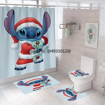 2023 Disney Lilo Stitch Занавеска для душа, украшение ванной комнаты, водонепроницаемая Полиэфирная ткань, Мультяшный набор для ванной, Коврик, Декор крышки унитаза