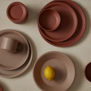 Скандинавские керамические обеденные тарелки, домашняя фарфоровая посуда с бархатной текстурой, японская ретро простая круглая тарелка для фруктового салата