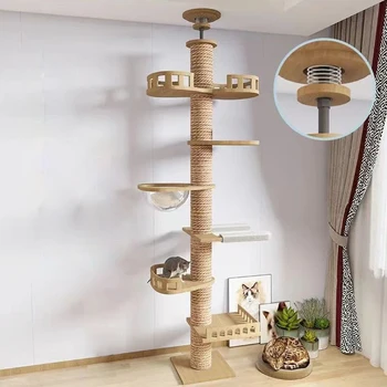 Высококачественная современная когтеточка для кошек из натурального дерева от пола до потолка, высокое дерево, дом-башня для кошек