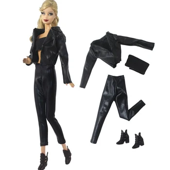 NK 4 Предмета/Комплект Модной одежды Черная Рубашка + Топ + Обувь + Брюки Одежда для Куклы Барби Аксессуары Детские Игрушки