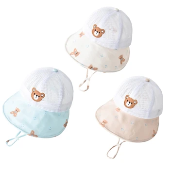 Шапка для малышей, Детская рыбацкая кепка, Сетчатая панама с милым медведем, детская летняя уличная пляжная шляпа с большими полями, спортивные головные уборы 69HE