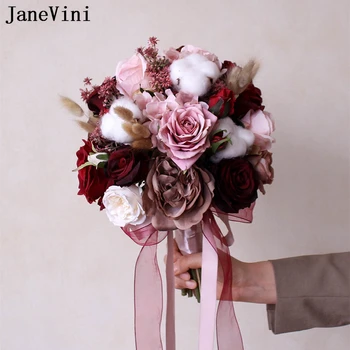 JaneVini Винтажный винно-красный свадебный букет Artificielle Mariage Искусственная бордово-розовая роза Цветы Невесты Букет невесты 2023
