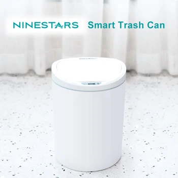 Новый бесконтактный Умный мусорный бак NINESTARS с датчиком движения, Герметичная светодиодная индукционная крышка для кухонных мусорных баков объемом 10 л, домашних мусорных ведер