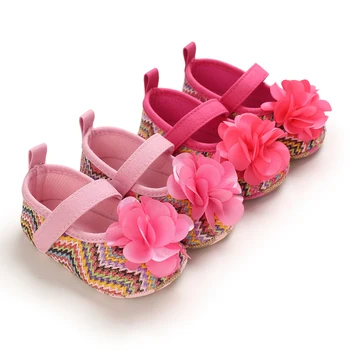Новая детская обувь для девочек, повседневная обувь для новорожденных девочек с хлопковой подошвой в цветочек, парусиновые милые элегантные туфли принцессы