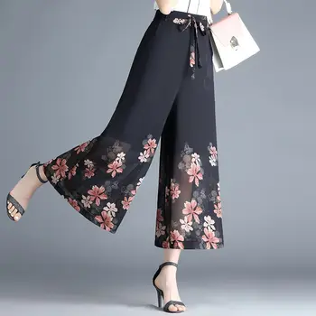 2023 шифоновые широкие брюки для женщин с высокой талией, свободные повседневные универсальные брюки с прямыми штанинами для похудения, облегающие брюки-чонсам