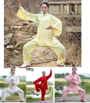 высококачественная весенне-осенняя форма для соревнований по боевым искусствам ушу с вышивкой, костюмы тайцзи тайцзи, одежда кунг-фу, розовый/красный