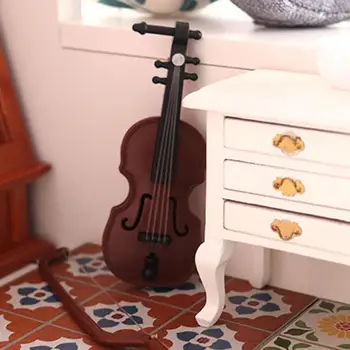 Декор для мини-скрипки из 2 предметов, Тонкая работа, пластиковый Экологически чистый миниатюрный музыкальный инструмент для притворной игры