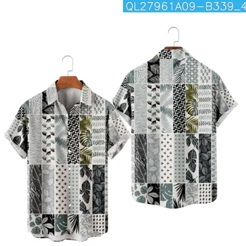 Повседневная мужская блузка с принтом в виде листьев, летняя рубашка с коротким рукавом, пляжные шорты, уличная одежда, одежда для праздничных вечеринок
