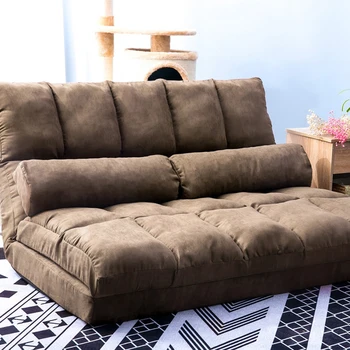Двуспальный диван-шезлонг и диван с двумя подушками (коричневый, синий)