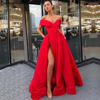 Красные простые платья для выпускного вечера с открытыми плечами 2023, атласные вечерние платья без рукавов последнего дизайна Serene Hill LA60927