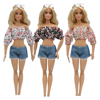 Новые кружевные джинсовые шорты с пышными рукавами в виде цветка 30 см 1/6, аксессуары для повседневной носки, одежда для куклы Барби