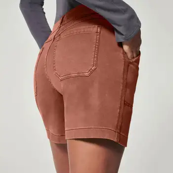 Эластичные Шикарные Однотонные короткие брюки для свиданий Повседневные Женские Короткие брюки Дышащая Женская одежда