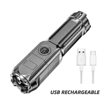 Мощный светодиодный фонарик USB Перезаряжаемый фонарик Портативный масштабируемый фонарь для кемпинга 3 режима освещения Используется высокопрочный материал ABS