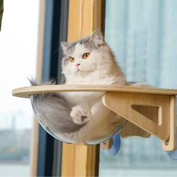Подвесное гнездо для гамака из цельного дерева для кошек Подвесная кровать для домашних животных Подвесная Присоска, Пробивающая Капсулу Свободного пространства