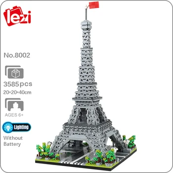 Lezi 8002 Мировая архитектура, Париж, Эйфелева Башня, Квадратный свет, 3D Мини Алмазные блоки, Кирпичи, Строительная игрушка для детей, подарок без коробки