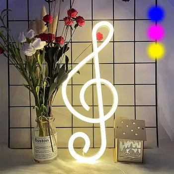 Приведенная в действие Красочная Неоновая Лампа LED Music Note Неоновый Свет Настенный Музыкальный Ночник Note Настольный Светильник Home Decor