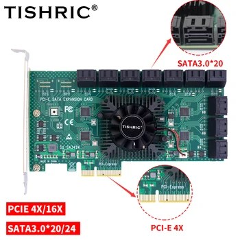 TISHRIC PCIE SATA Карта 20/24 Порта PCI-Express 4X 16X до SATA 3.0 Карты расширения Контроллер Карты расширения Riser