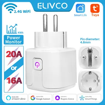 20A / 16A Tuya Smart Plug Power Monitor WiFi розетка, приложение Smartlife, Работает с Alexa, Google Home, Алисой, Умными вещами, Умным домом