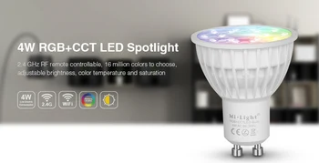 Светодиодная лампа Mi Light мощностью 4 Вт GU10 с регулируемой яркостью RGB + теплый белый + Белый (RGB + CCT) прожектор для украшения гостиной в помещении