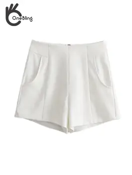 TRAF GAL 2022 Летние женские брюки с задними боковыми карманами на молнии Прямые шорты с высокой талией Женские шикарные Модные Белые Элегантные TRAF