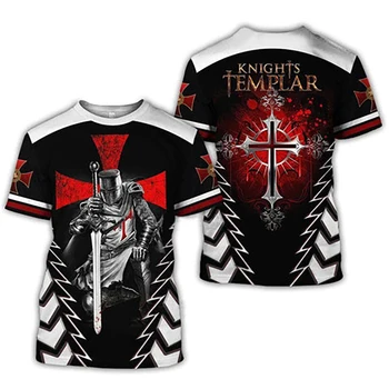 Европейские ретро-футболки с 3D-принтом Knights Templar Оверсайз, Одежда с круглым вырезом, Топы с короткими рукавами, 6XL, мужская винтажная летняя футболка