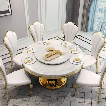 Комбинированный набор из роскошного мраморного обеденного стола и стула Nordic light, современный и простой круглый стол, обеденный стол и стул модели ro