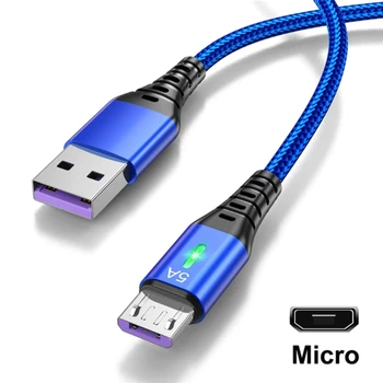 5A USB Светодиодный Световой Кабель USB к microUSB Кабель Для Быстрой зарядки Данных В Нейлоновой Оплетке Зарядный Кабель Зарядная Линия Micro Y9RF