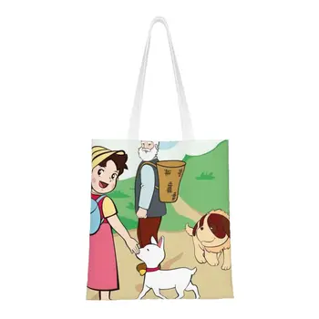 Изготовленные на заказ аниме Хайди Девушка из Альп Холщовые сумки для покупок Женские моющиеся продуктовые сумки Heidi Peter Grandpa Shopper