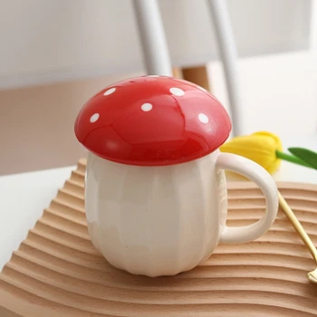Керамическая кружка-гриб, прекрасная чашка, чашка в форме гриба, молочно-кофейная кружка с крышкой, эргономичная ручка для домашнего офиса.